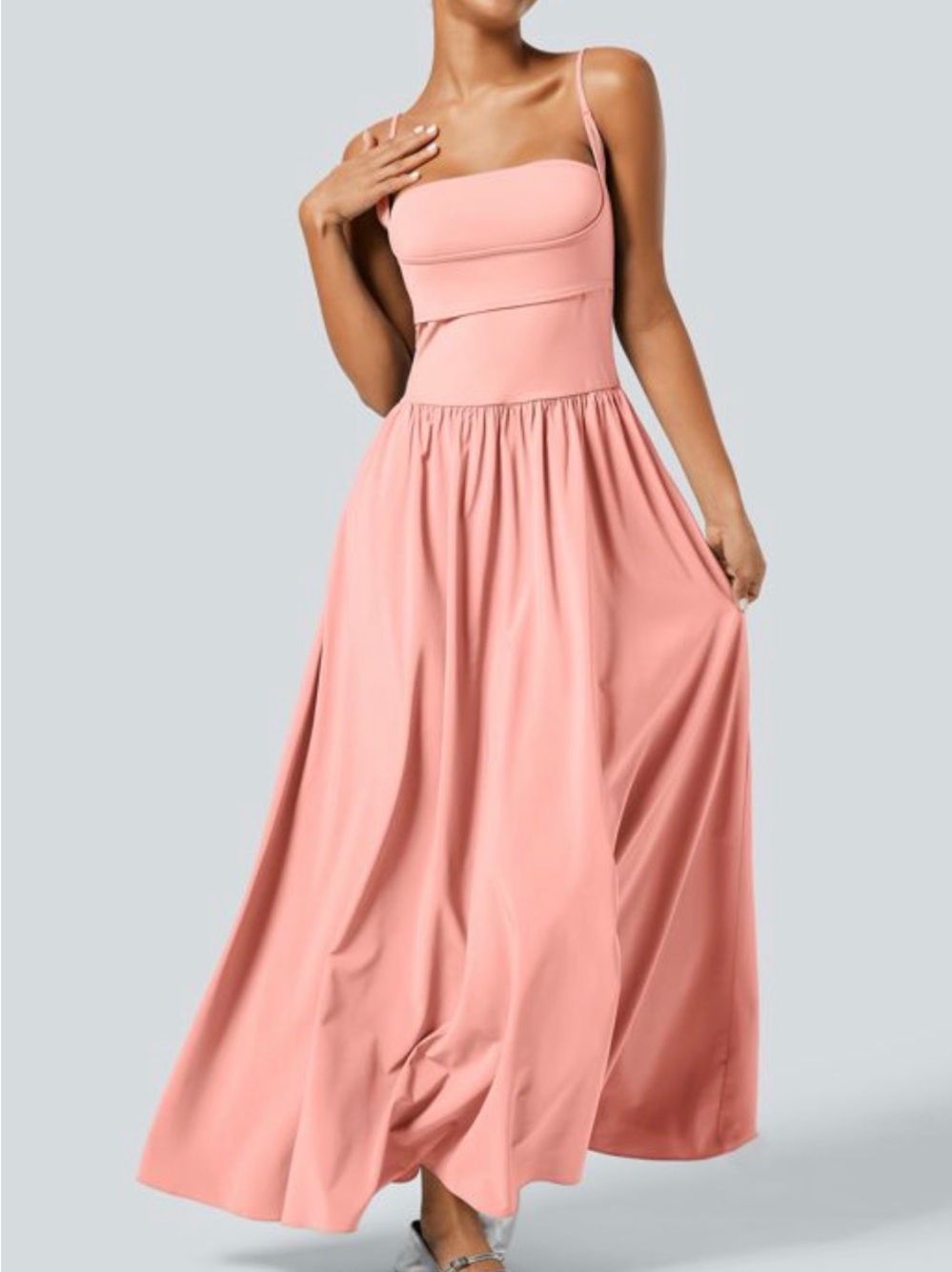 Halara Breezeful Pocket Flowy Flare Maxi Quick Dry Casual Slip Dress